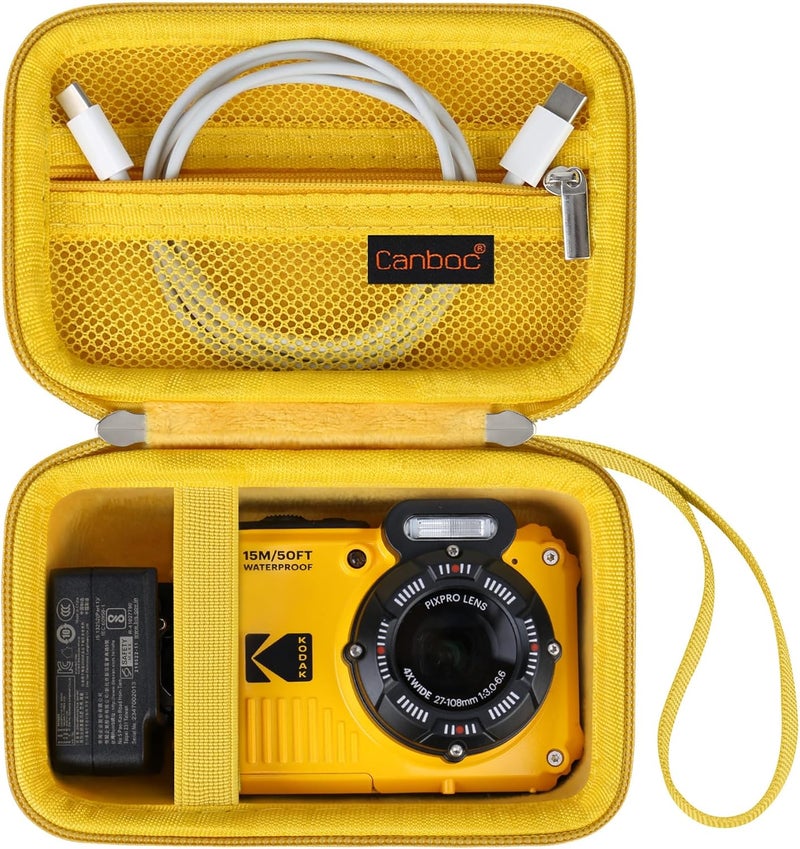 Canboc Carrying Case for Kodak PIXPRO WPZ2 Rugged Waterproof Digital Camera, Underwater Photography Camera Bag, Mesh Pocket fits USB Cable, Battery, Adapter, Yellow (Case Only) - Image 1